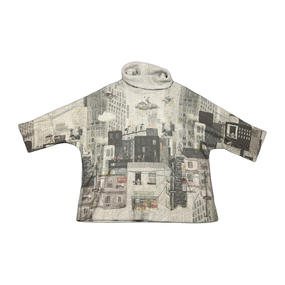 Inoah Womens Gray Cityscape Art Print Cowl Neck Dolman Top T483MO Size M USA